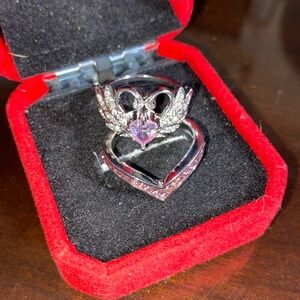 Elegant Silver Heart and Swan Ring